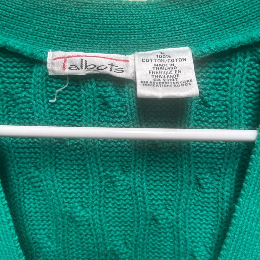Vintage Talbots women’s chunky knit cardigan Kelly green Large - Picture 3 of 6